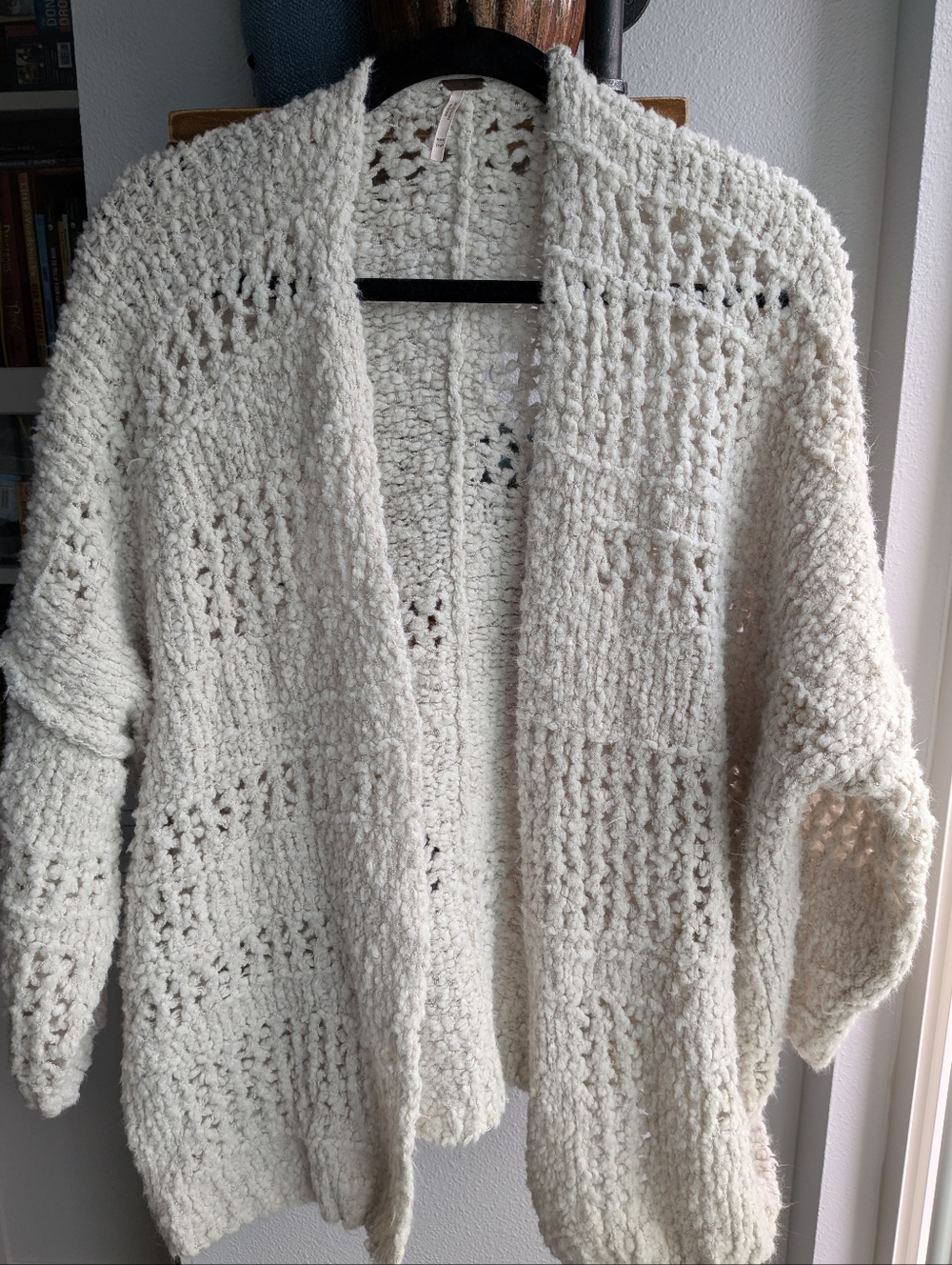 Free People Mixed Knit Oversized Cardigan Sweater Cream Wool Blend XS/S Boho